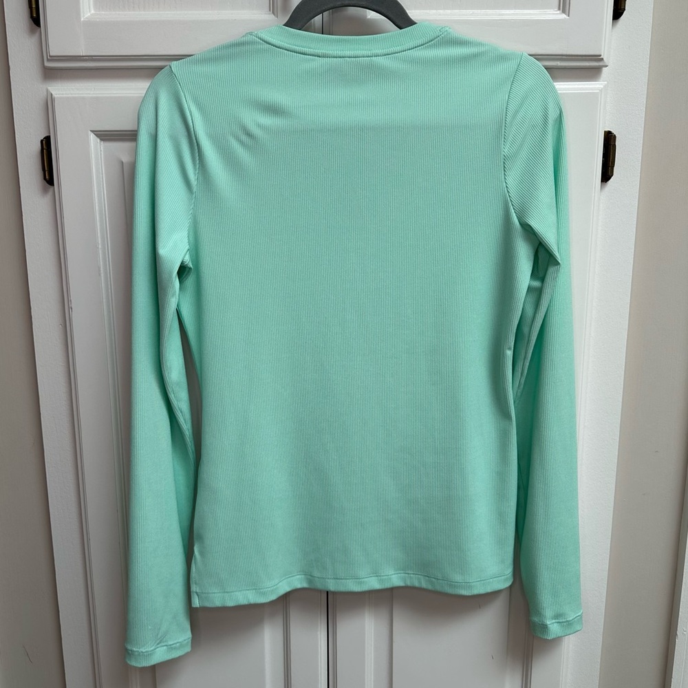 Athleta Uptempo Ribbed Henley Long Sleeve Top Aqua Green Color Size Small - Picture 3 of 13